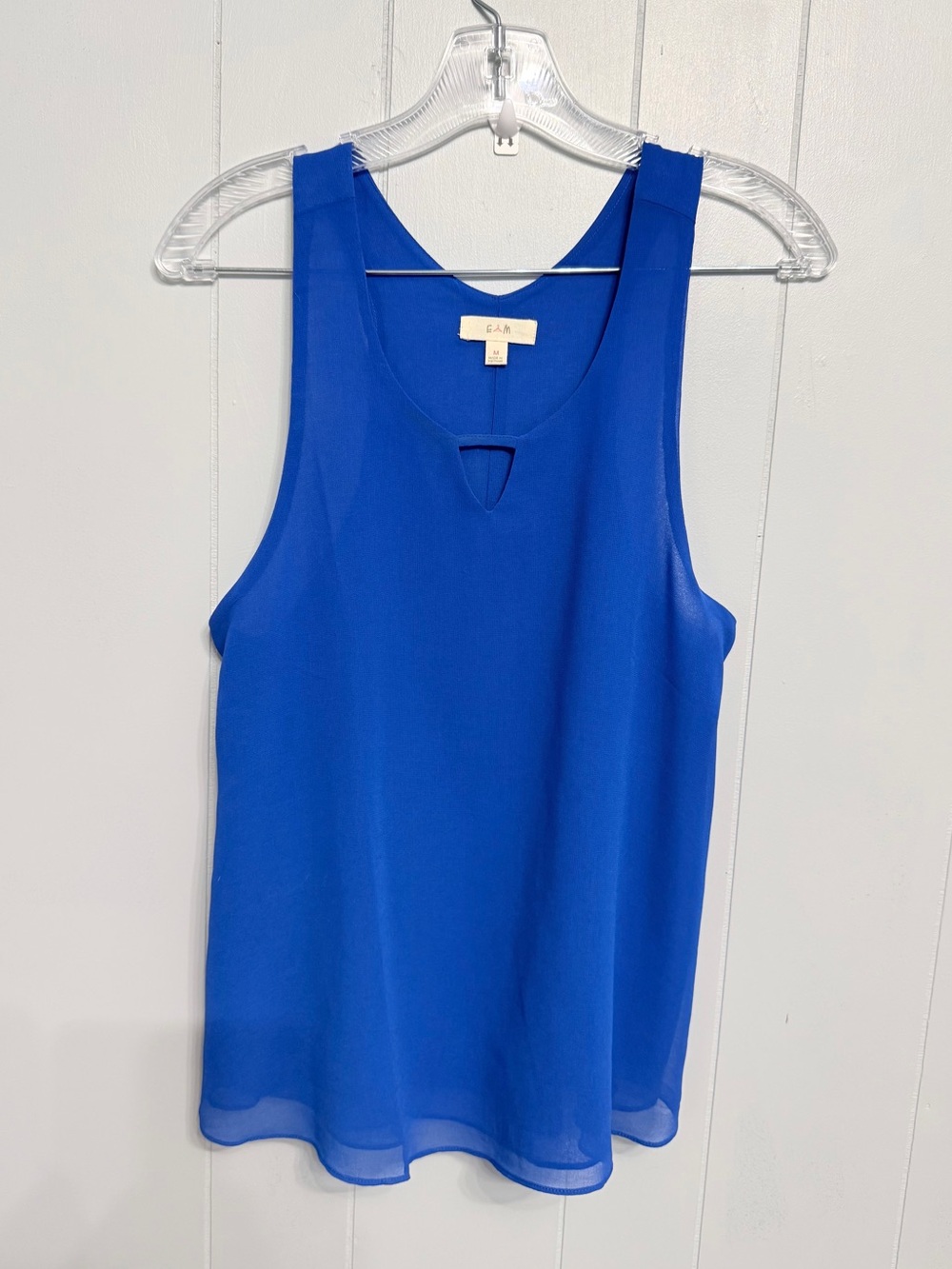 #21) Bright Blue Sleeveless Keyhole Chiffon Tank Top